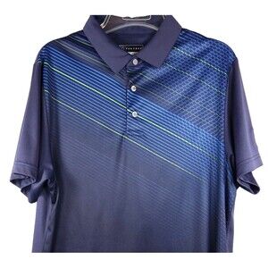 PGA Tour Golf Polo Shirt Mens Medium Navy Geometric Pro Series Athletic Fit